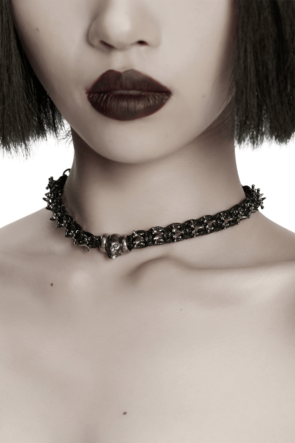 Adjustable Gothic Punk Necklace with Skull and Spine Beads