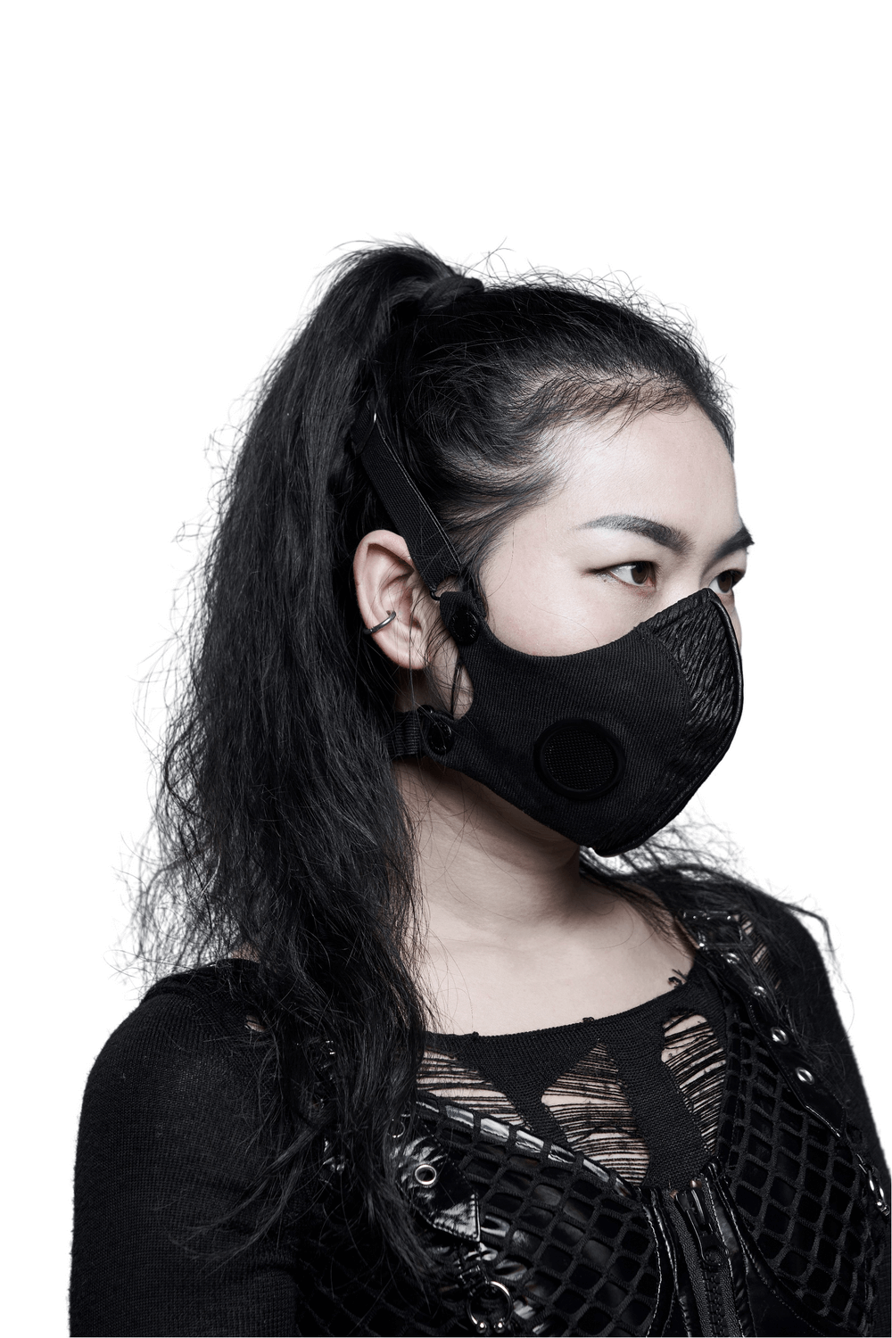 Adjustable Punk Style Woven Fabric Face Mask with Buckle