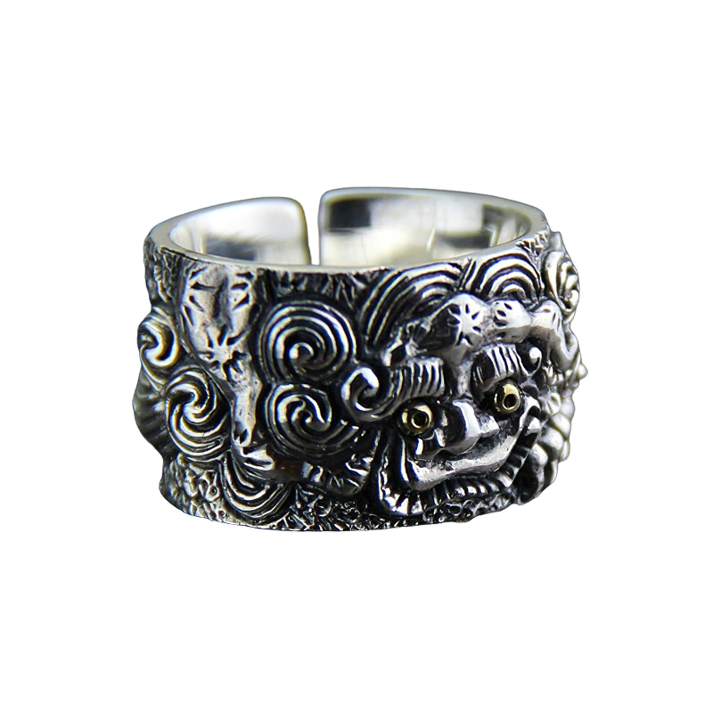 Adjustable Ring Of Mythical Animal Wild For Men / Cool Jewelry Of Pure 925 Sterling Silver