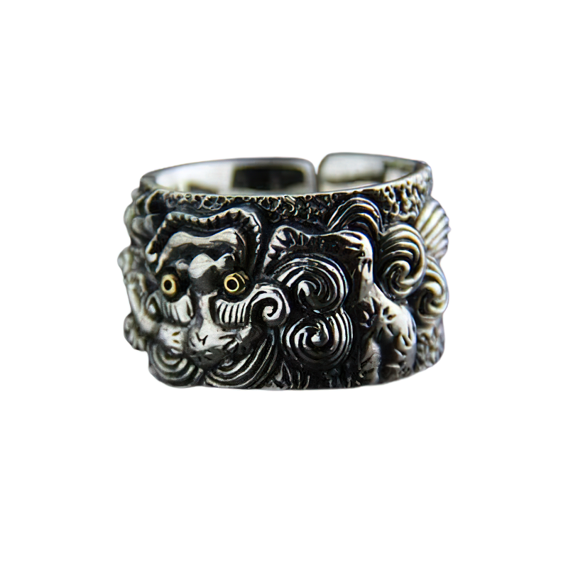 Adjustable Ring Of Mythical Animal Wild For Men / Cool Jewelry Of Pure 925 Sterling Silver