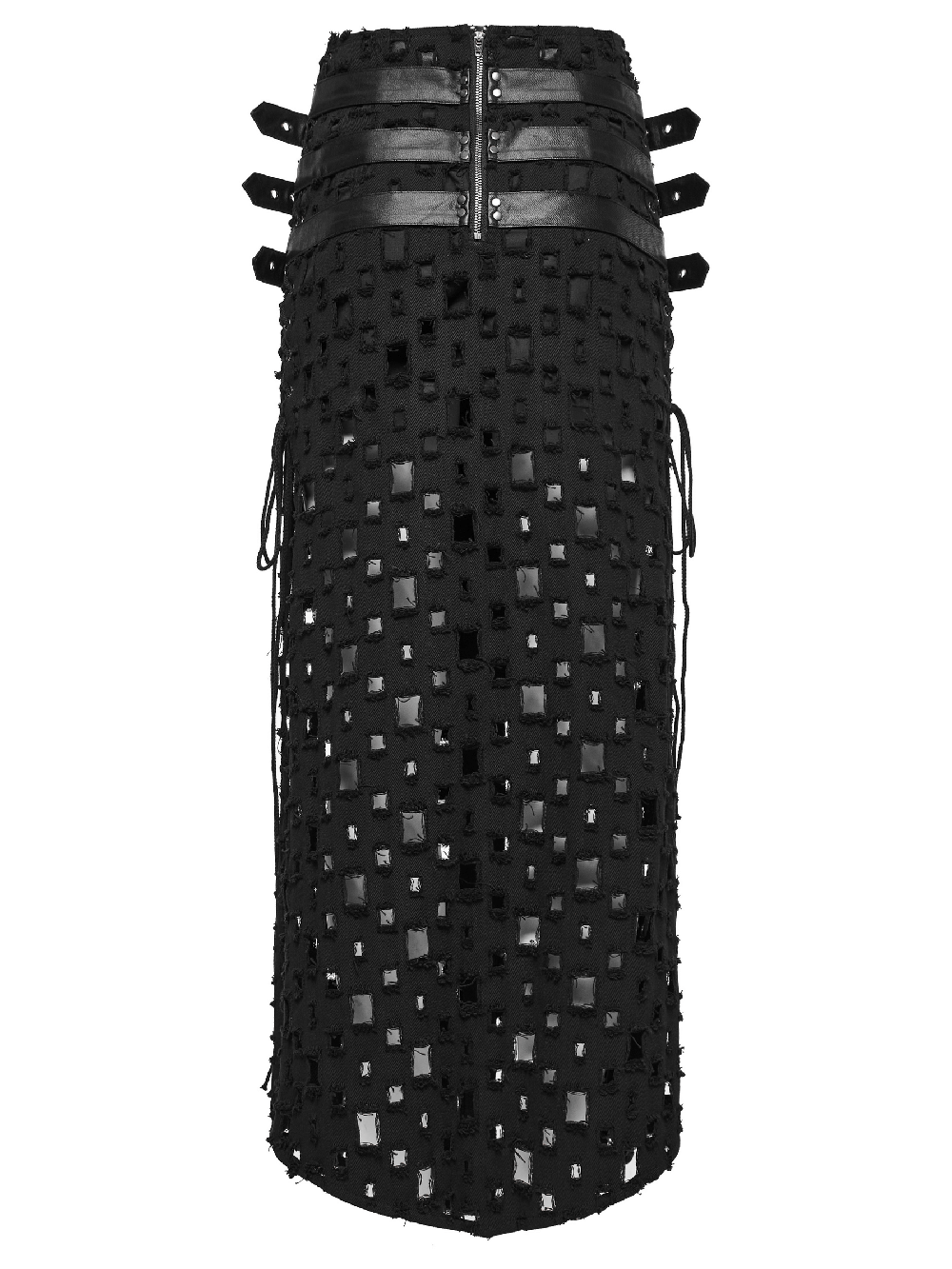 Adjustable Side Drawstring Black Punk Long Skirt