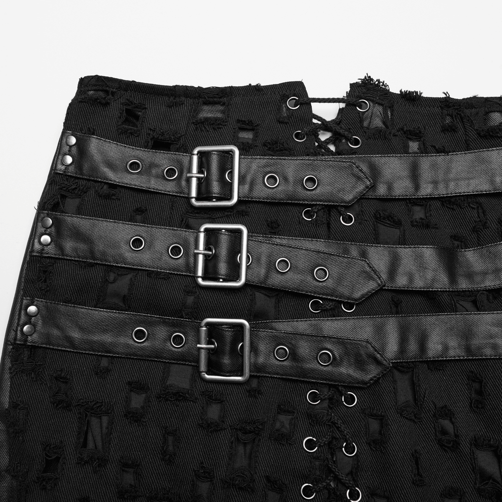 Adjustable Side Drawstring Black Punk Long Skirt