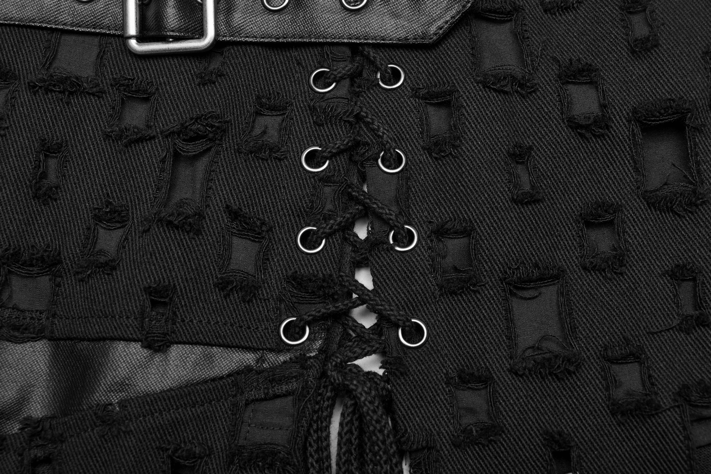 Adjustable Side Drawstring Black Punk Long Skirt