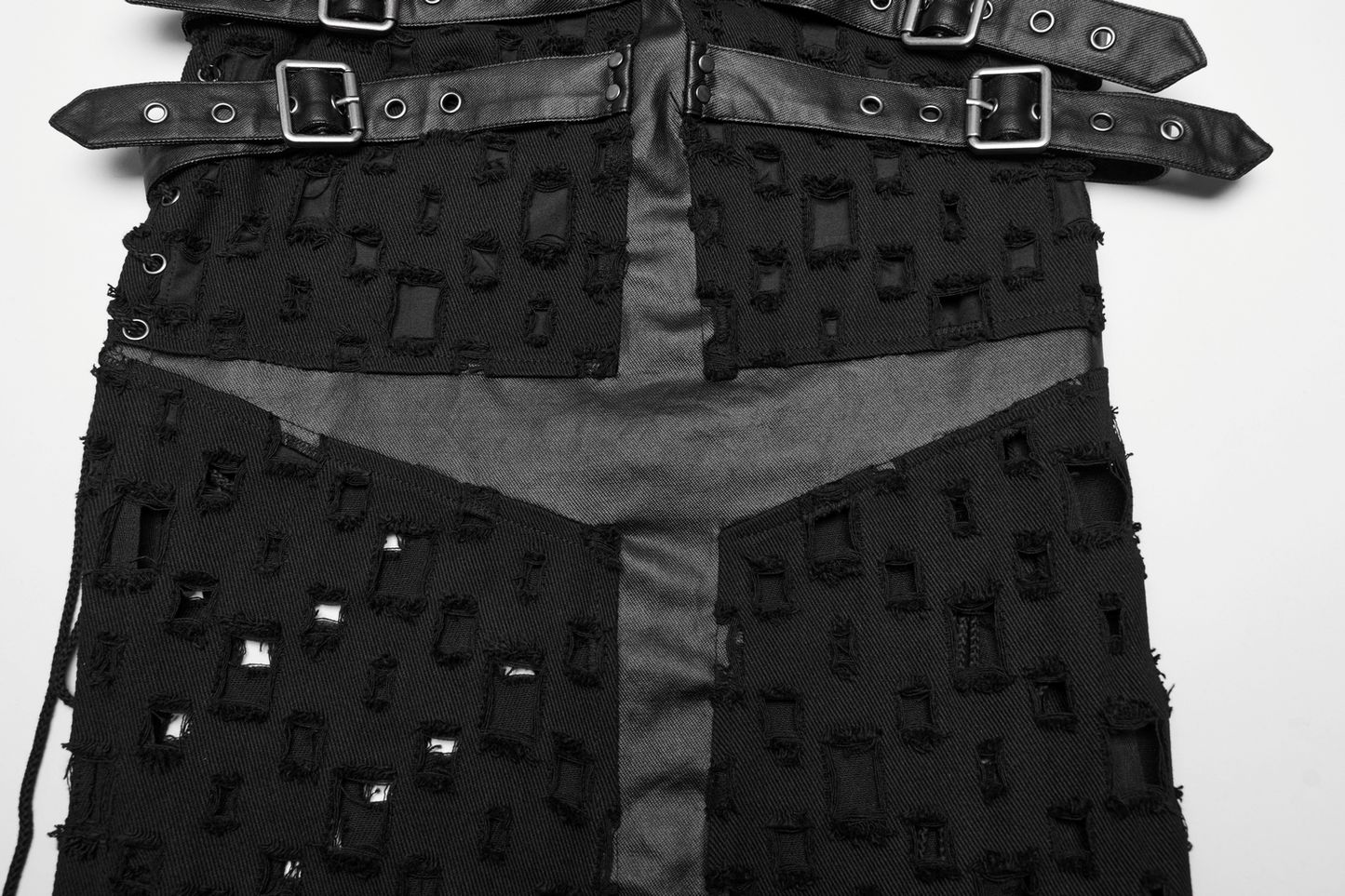 Adjustable Side Drawstring Black Punk Long Skirt