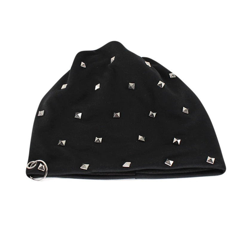 Adult Unisex Warm Beanies With Hoop and Rivets / Alternative Autumn and Winter Fashion