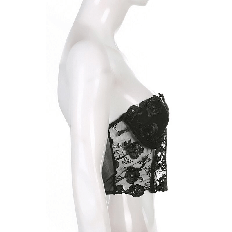 Aesthetic Floral Lace Top for Women / Fashion Sexy Transparent Cropped Tops