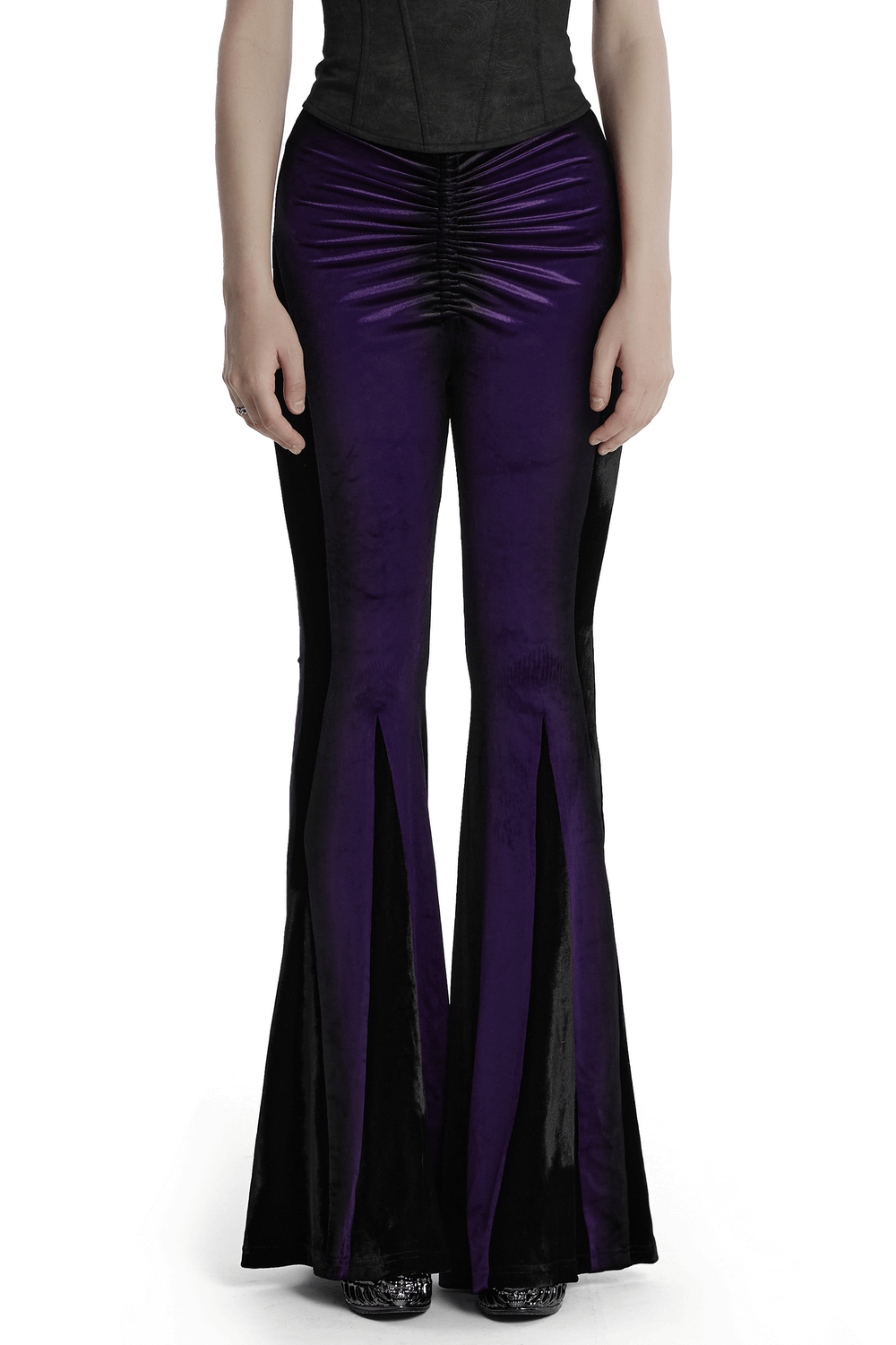 Aesthetic High-Waist Flared Pants with Velvet Panels