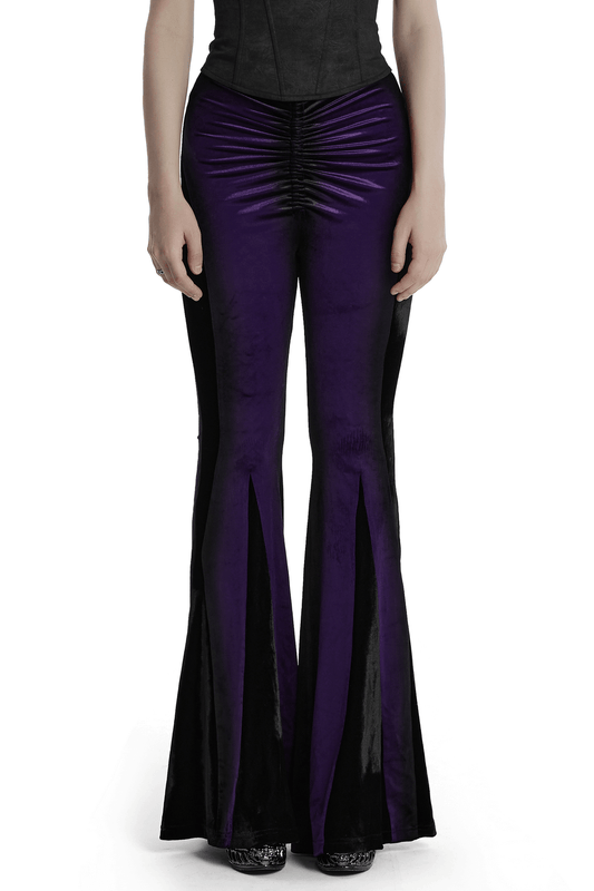 Aesthetic High-Waist Flared Pants with Velvet Panels