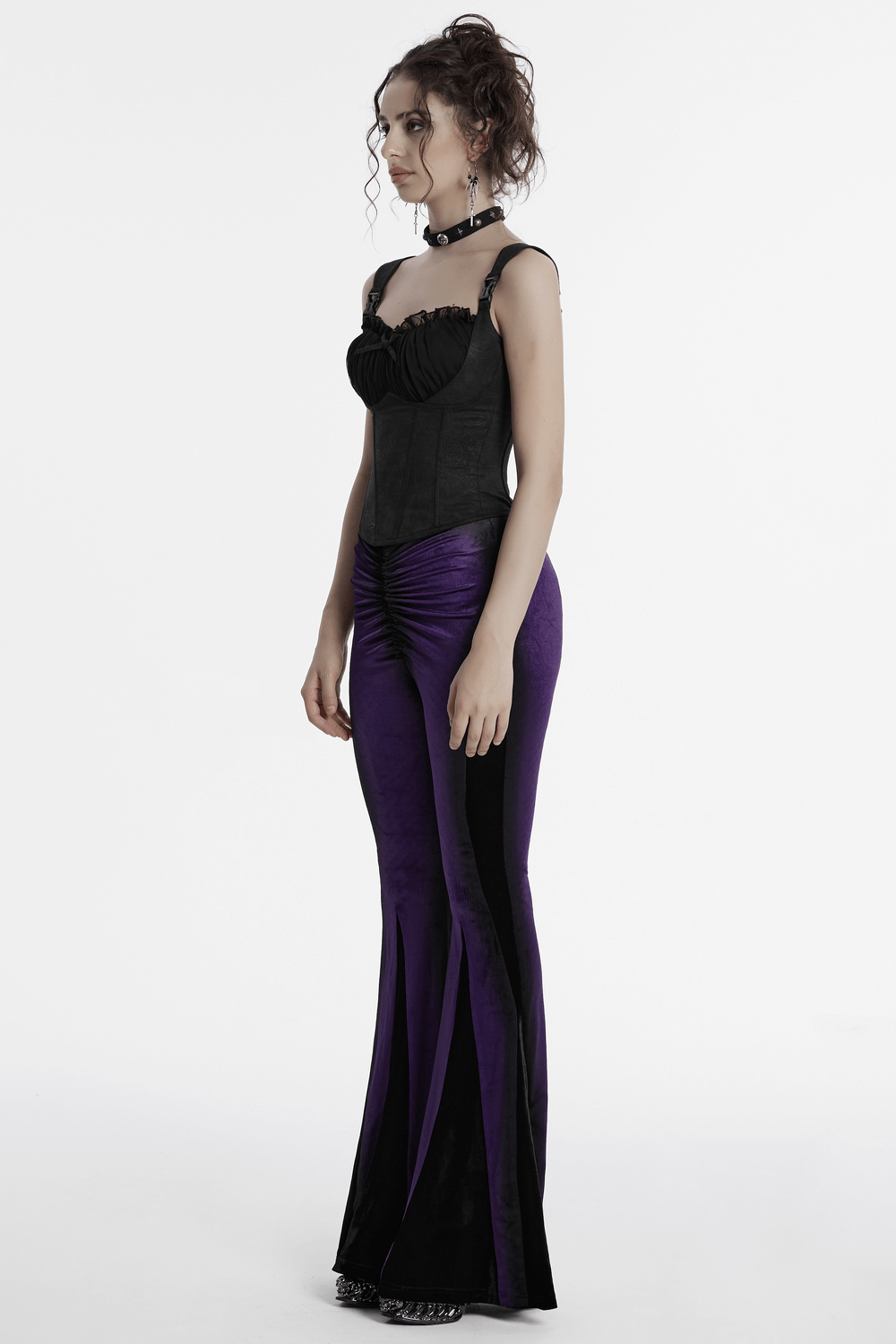 Aesthetic High-Waist Flared Pants with Velvet Panels