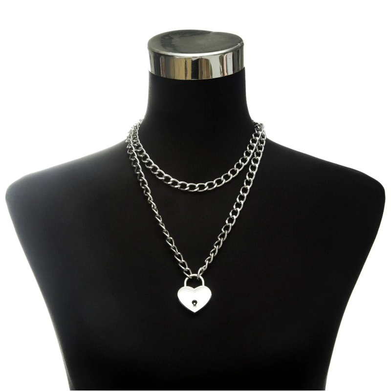 Aesthetic Women's Chain Necklace With Lock in form heart / Gothic Emo Grunge Pendants