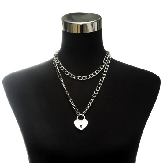 Aesthetic Women's Chain Necklace With Lock in form heart / Gothic Emo Grunge Pendants