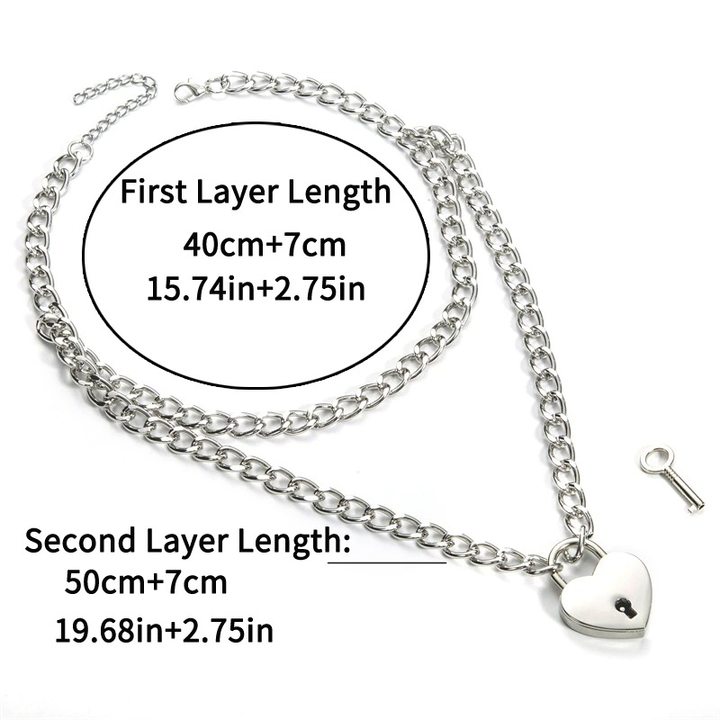 Aesthetic Women's Chain Necklace With Lock in form heart / Gothic Emo Grunge Pendants