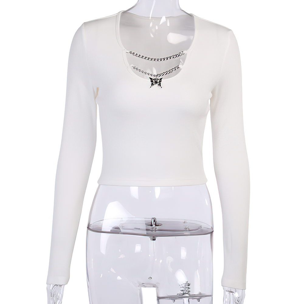 Aesthetic Women's Crop Top / Gothic Women's Top With Chain / Female Top With Butterfly Pendant