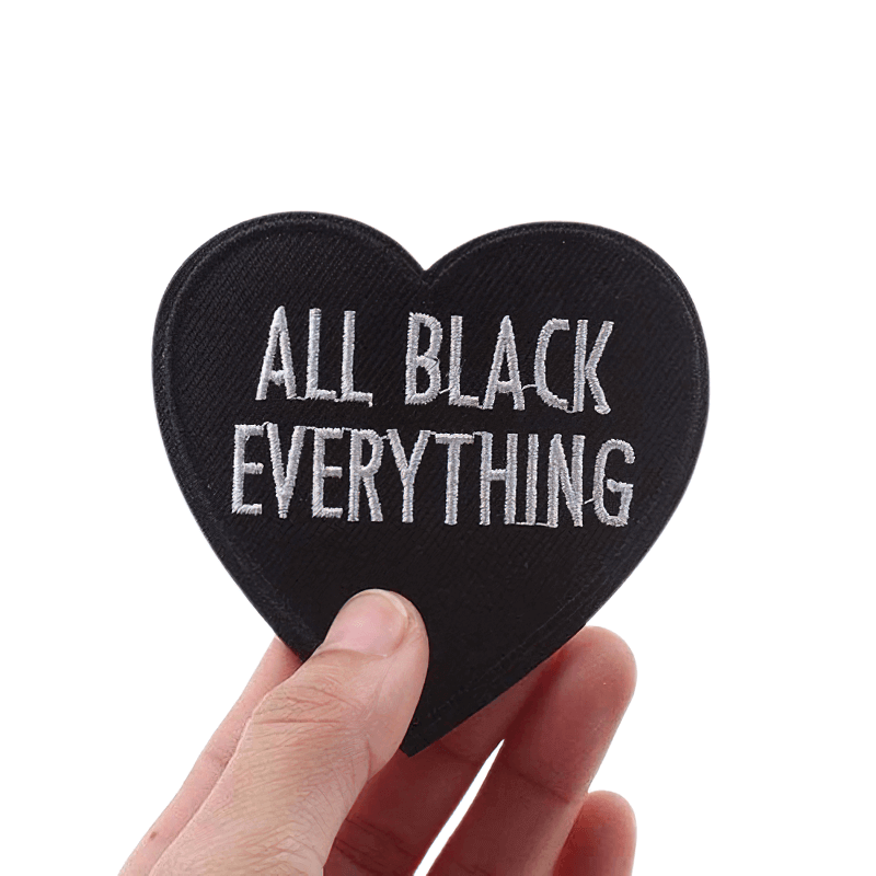"All Black Everything" Inscription Of Heart Shape / Stylish Patch For Clothing