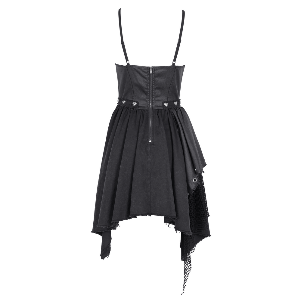 Allure Goth Layered Asymmetric Dress with Lace Detail