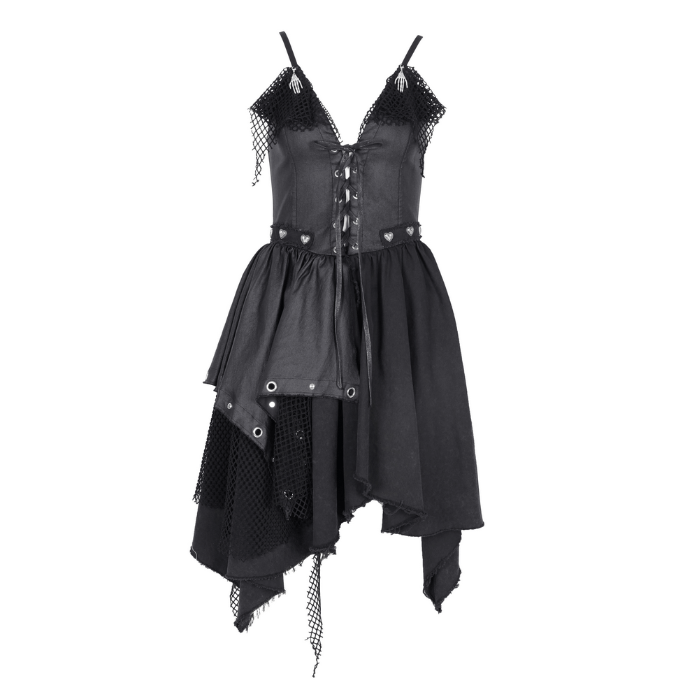 Allure Goth Layered Asymmetric Dress with Lace Detail