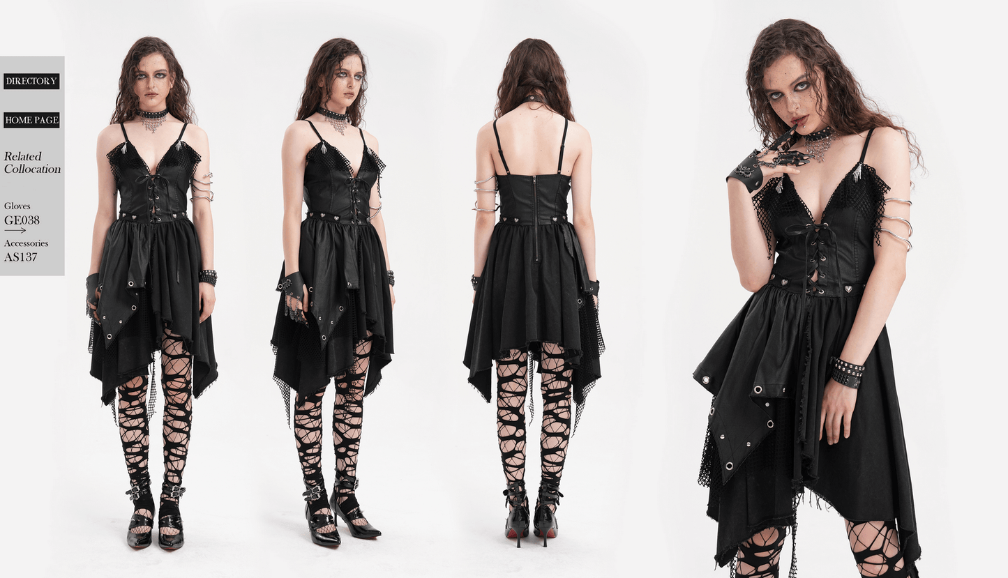 Allure Goth Layered Asymmetric Dress with Lace Detail