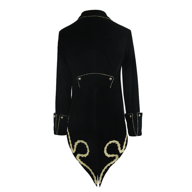 Alternative Black Male Coat with Golden Embroidery / Vintage Men's Goth Velvet Coats