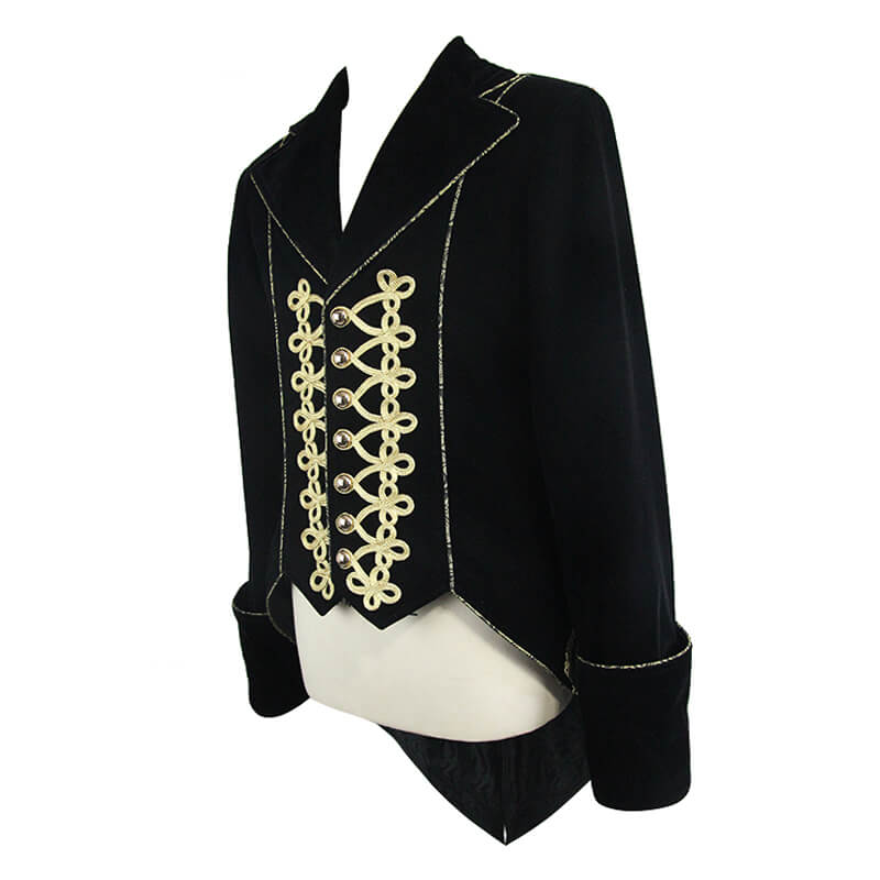 Alternative Black Male Coat with Golden Embroidery / Vintage Men's Goth Velvet Coats