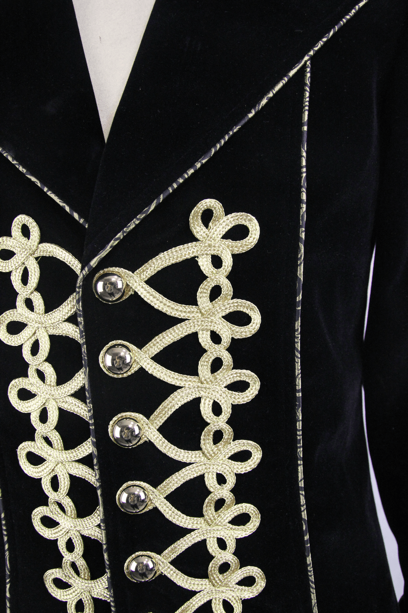 Alternative Black Male Coat with Golden Embroidery / Vintage Men's Goth Velvet Coats
