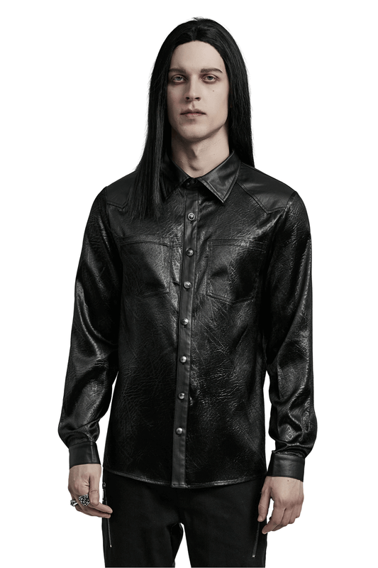 Alternative Black Shirt with Splicing Design for Men