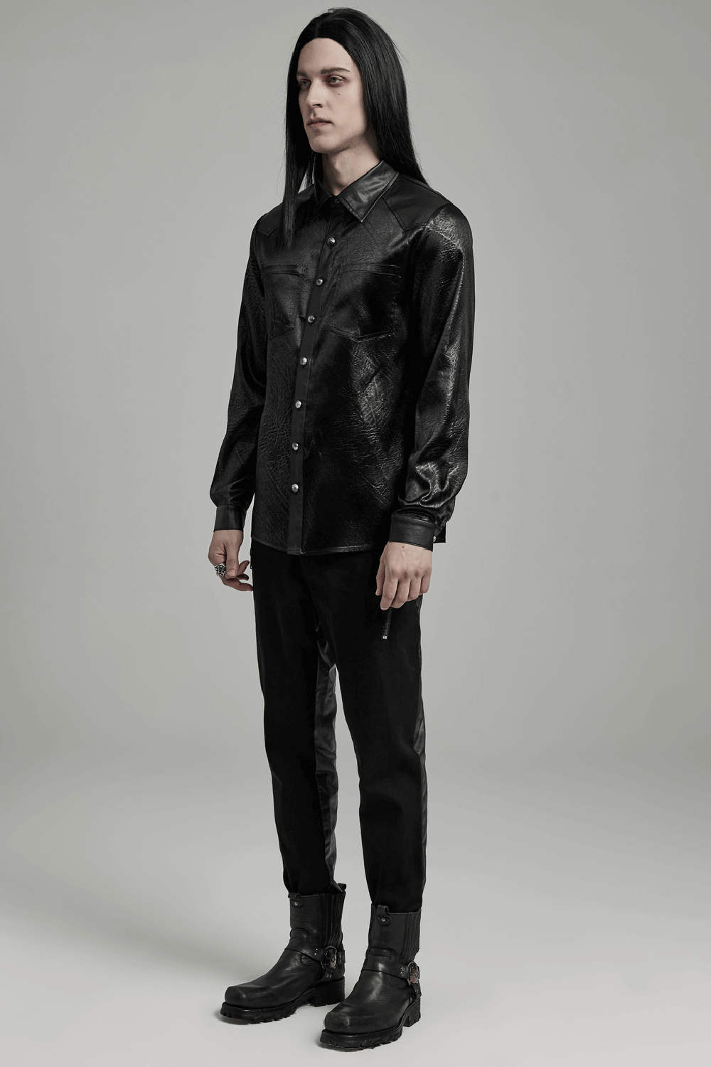 Alternative Black Shirt with Splicing Design for Men