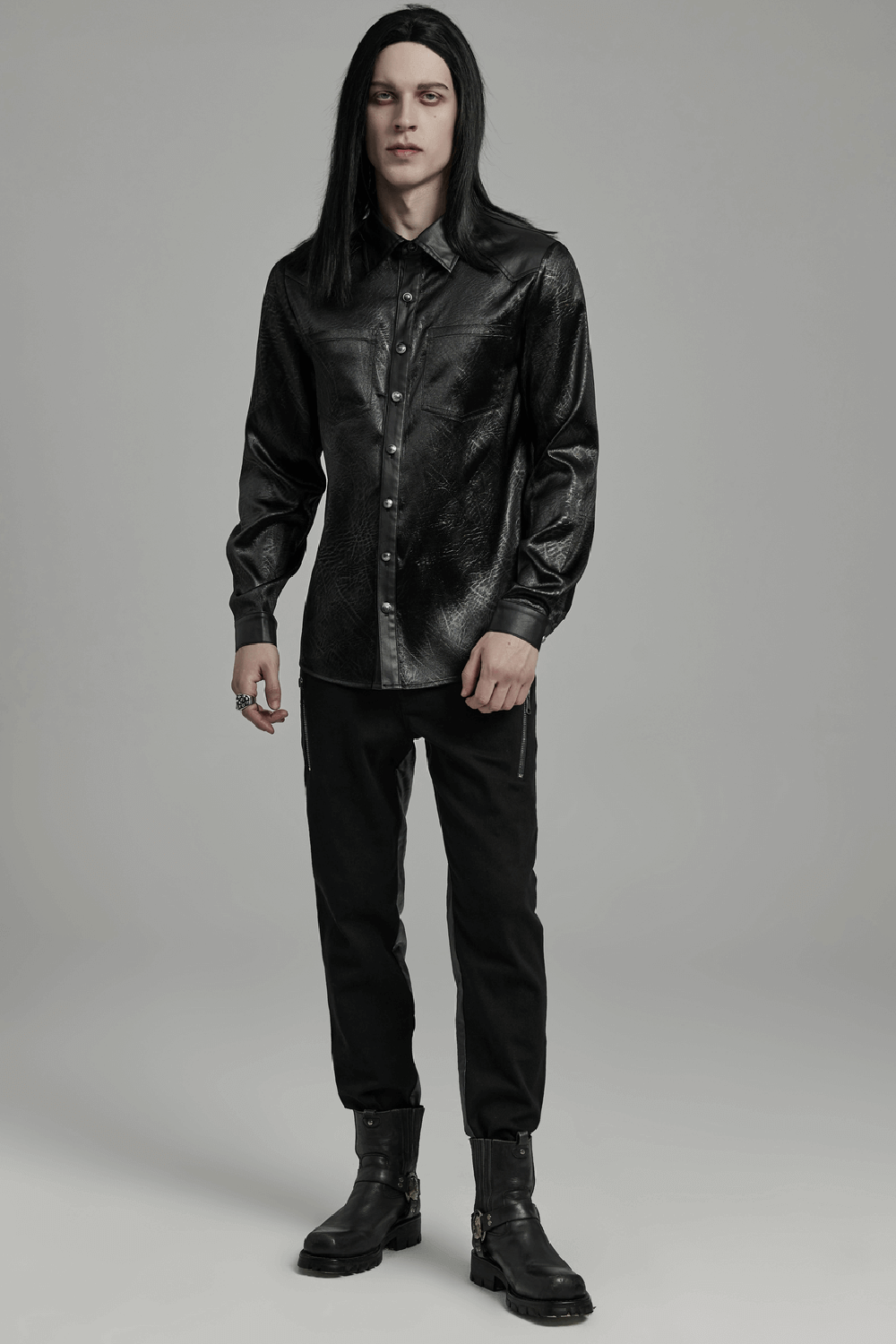 Alternative Black Shirt with Splicing Design for Men