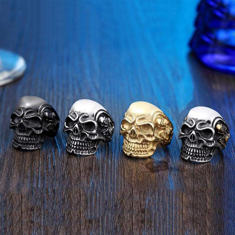 Alternative Fashion Big Tripple Skull Ring / Rock Style Stainless Steel Biker Jewelry