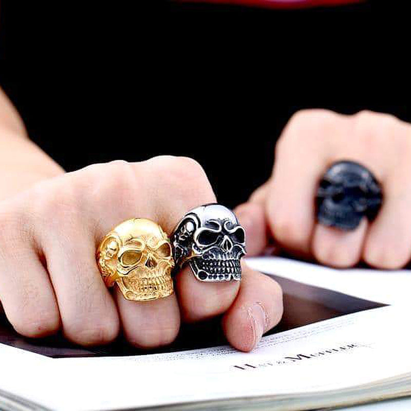 Alternative Fashion Big Tripple Skull Ring / Rock Style Stainless Steel Biker Jewelry