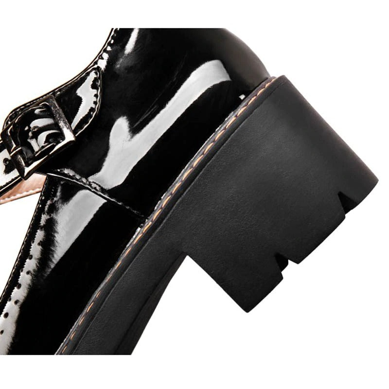 Alternative Fashion Brogue Round Toe Flats with Buckle Strap / Aesthetic Shoes for Women