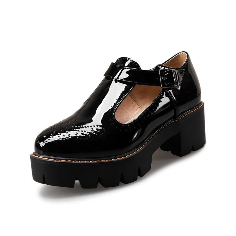 CLEARANCE / Alternative Fashion Brogue Round Toe Flats with Buckle Strap / Aesthetic Shoes