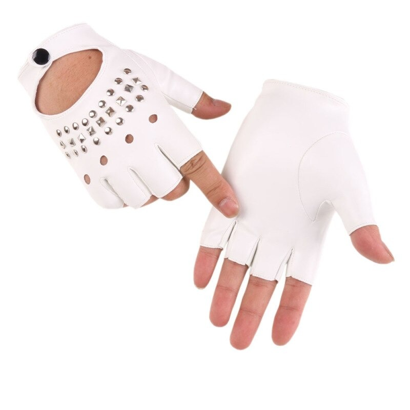 Alternative Fashion Half Finger Punk Women Gloves / PU Leather Fingerless Gloves Women Black white