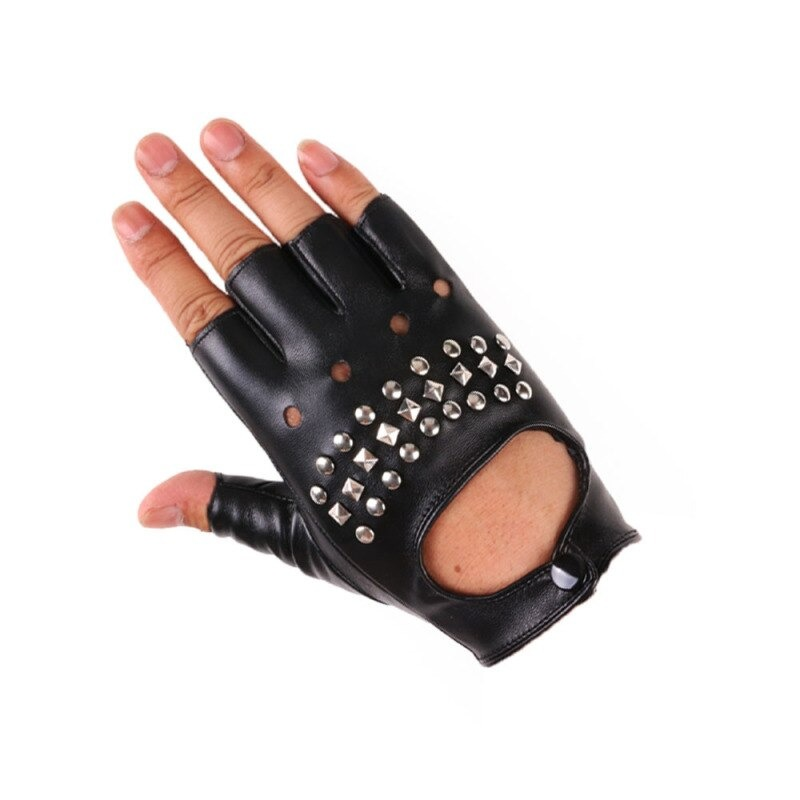Alternative Fashion Half Finger Punk Women Gloves / PU Leather Fingerless Gloves Women Black white