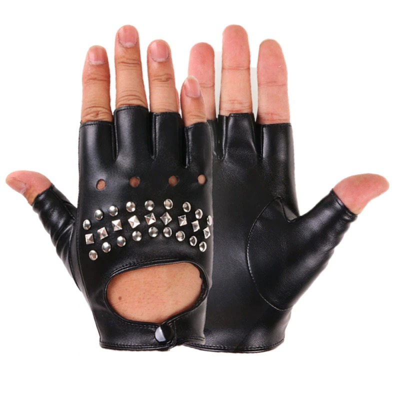 Alternative Fashion Half Finger Punk Women Gloves / PU Leather Fingerless Gloves Women Black white
