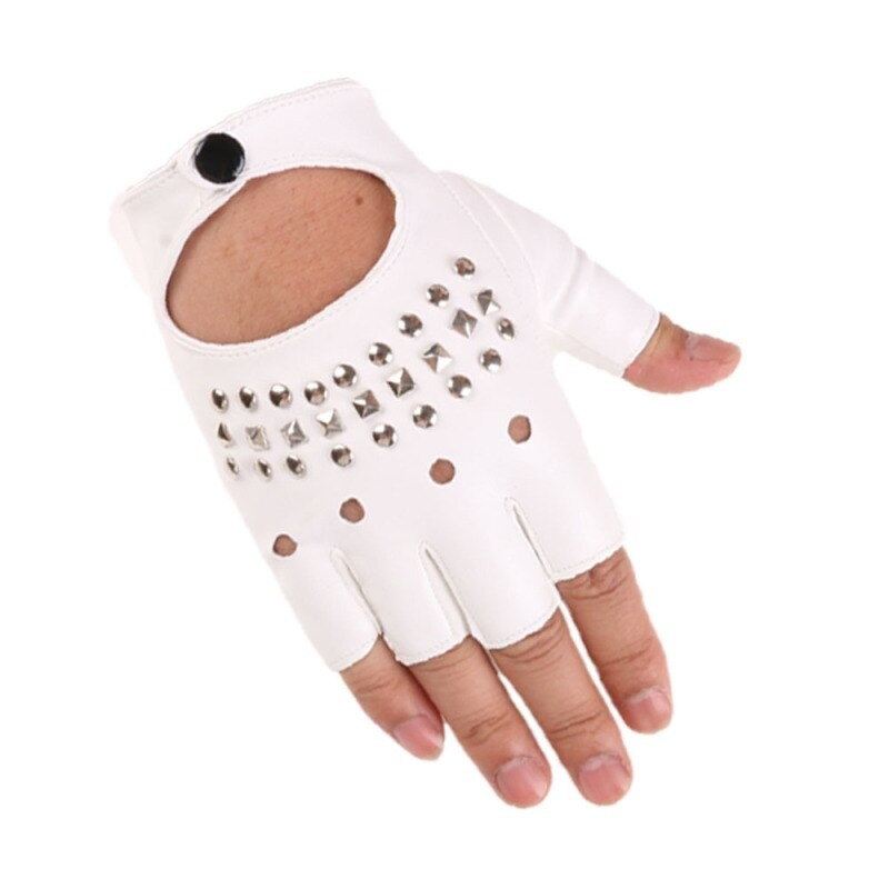 Alternative Fashion Half Finger Punk Women Gloves / PU Leather Fingerless Gloves Women Black white