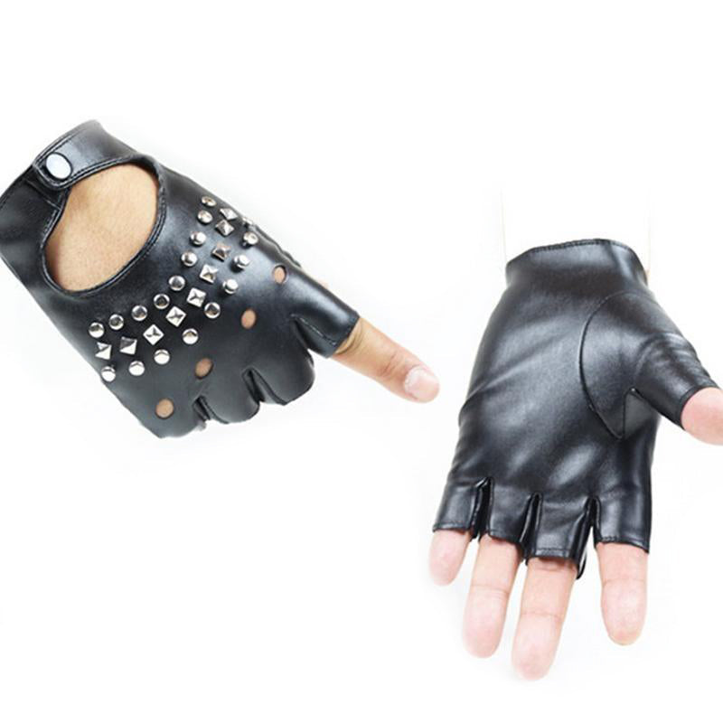 Alternative Fashion Half Finger Punk Women Gloves / PU Leather Fingerless Gloves Women Black white