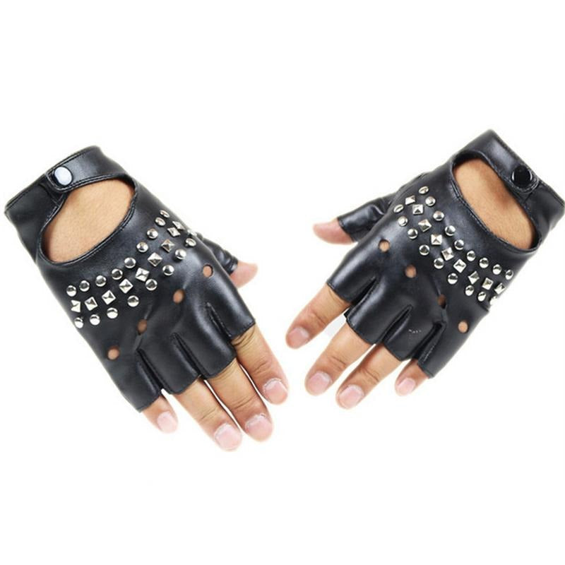 Alternative Fashion Half Finger Punk Women Gloves / PU Leather Fingerless Gloves Women Black white