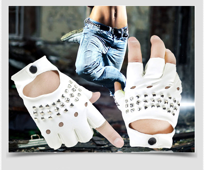 Alternative Fashion Half Finger Punk Women Gloves / PU Leather Fingerless Gloves Women Black white