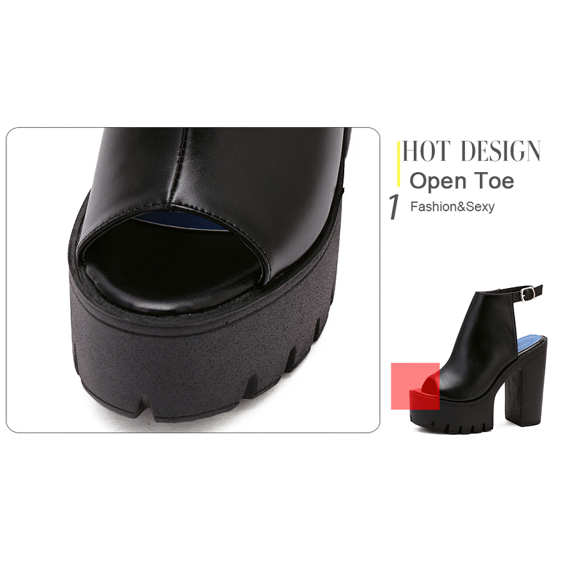 Alternative Fashion High Heels Women's Sandals / Rock Chick Round Toe Buckle Leather Shoes