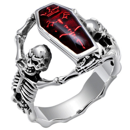 Alternative Gothic Skeleton Ring For Women and Men / Red Rhinestone Jewelry