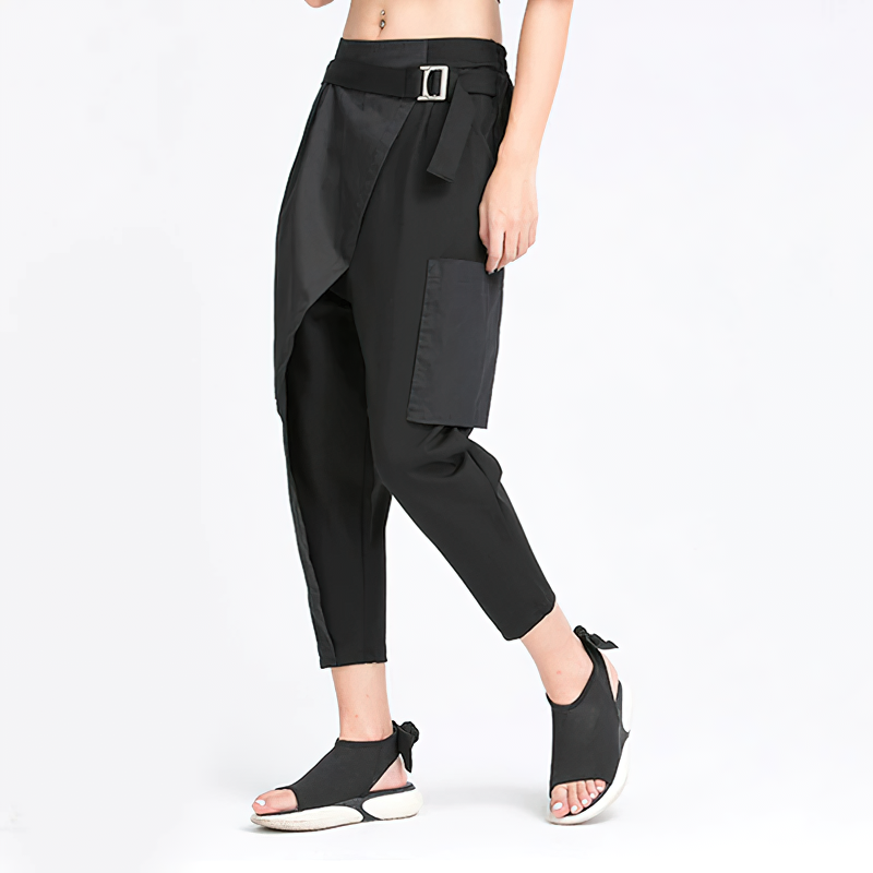 Alternative Style High Elastic Waist Black Trousers / Women's Fashion Loose Fit Pants