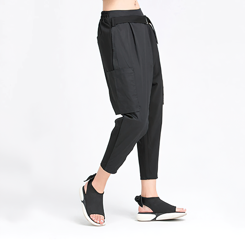 Alternative Style High Elastic Waist Black Trousers / Women's Fashion Loose Fit Pants