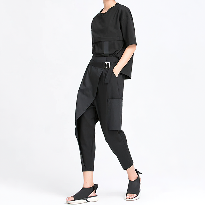 Alternative Style High Elastic Waist Black Trousers / Women's Fashion Loose Fit Pants