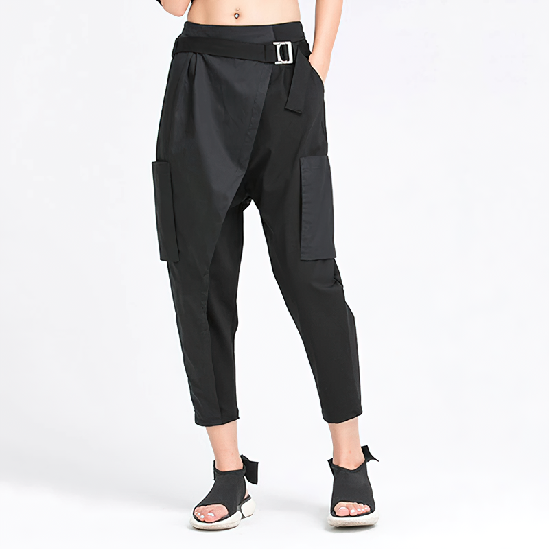 Alternative Style High Elastic Waist Black Trousers / Women's Fashion Loose Fit Pants