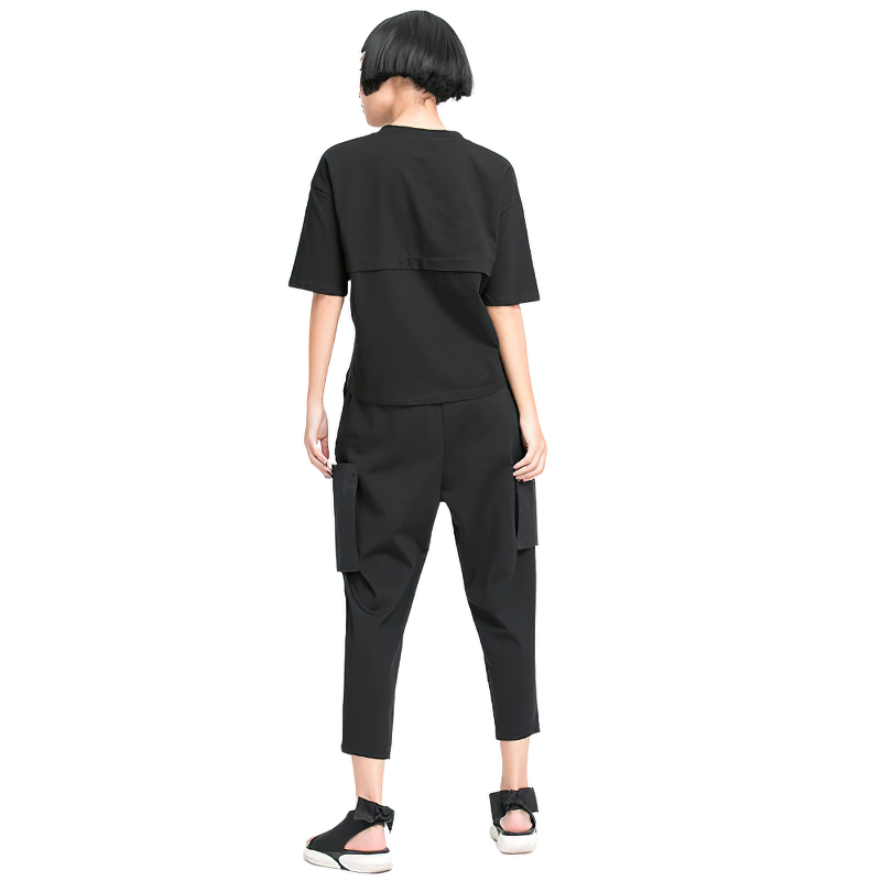 Alternative Style High Elastic Waist Black Trousers / Women's Fashion Loose Fit Pants