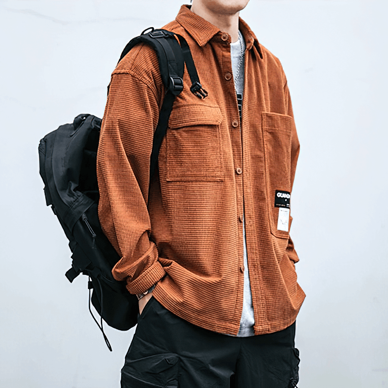 Alternative Style Waffle Plaid Shirts for Men / Loose Men's Clothing with Pockets