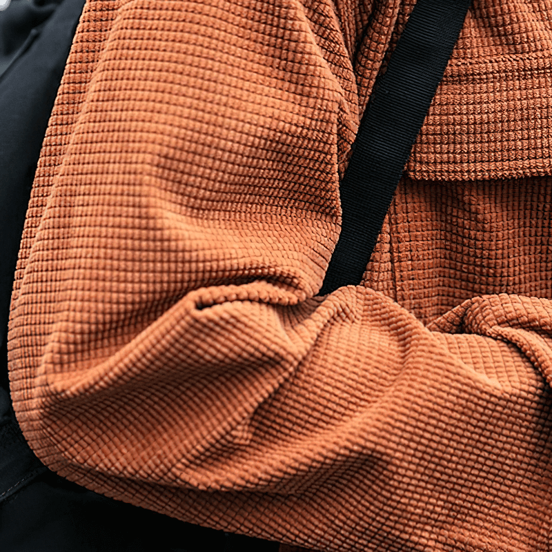 Alternative Style Waffle Plaid Shirts for Men / Loose Men's Clothing with Pockets