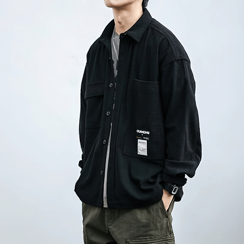 Alternative Style Waffle Plaid Shirts for Men / Loose Men's Clothing with Pockets