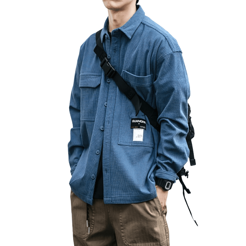 Alternative Style Waffle Plaid Shirts for Men / Loose Men's Clothing with Pockets