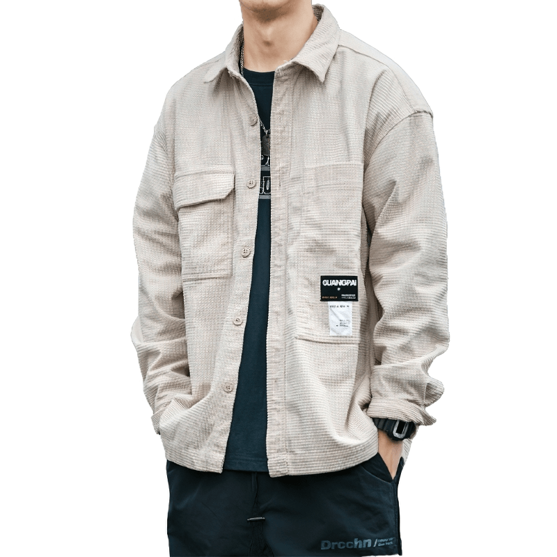 Alternative Style Waffle Plaid Shirts for Men / Loose Men's Clothing with Pockets